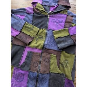 Greater Good Network Patchwork ZipUp Purple Green Hoodie Indie Sleaze Y2K L/XL